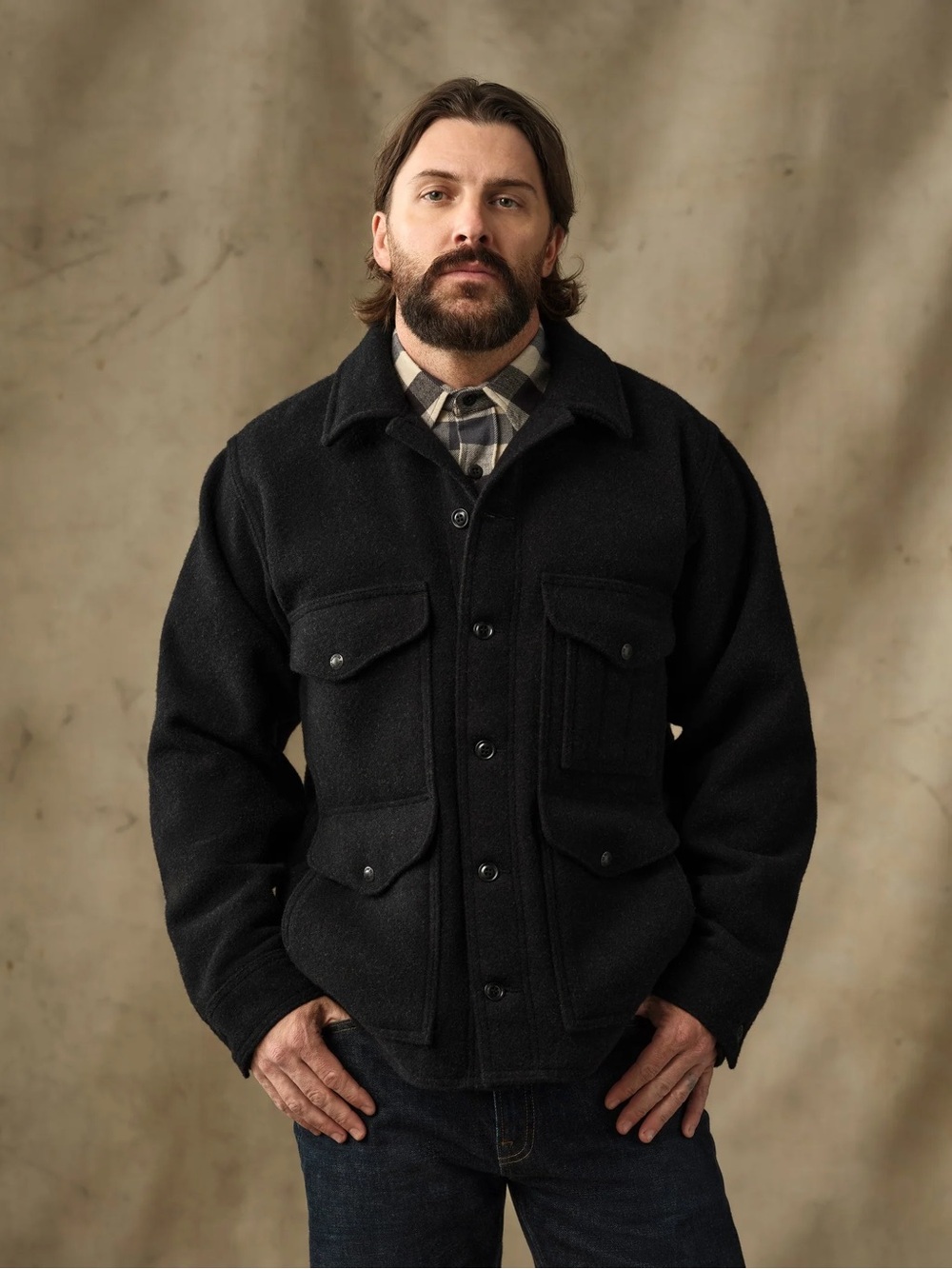 Filson Mackinaw Wool Cruiser Work Jacket Size Medium Black Charcoal